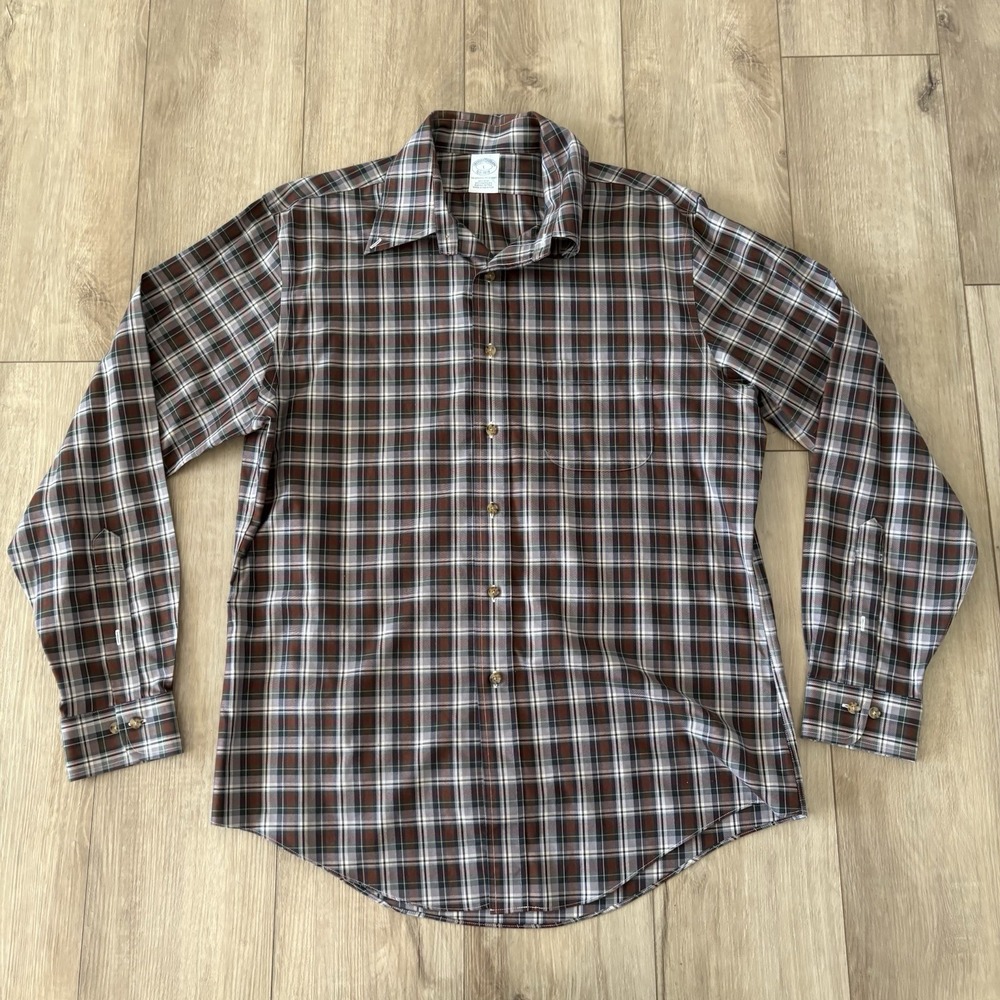 Brooks Brothers Original Polo Long Sleeve Brown Checkered American Supima L
